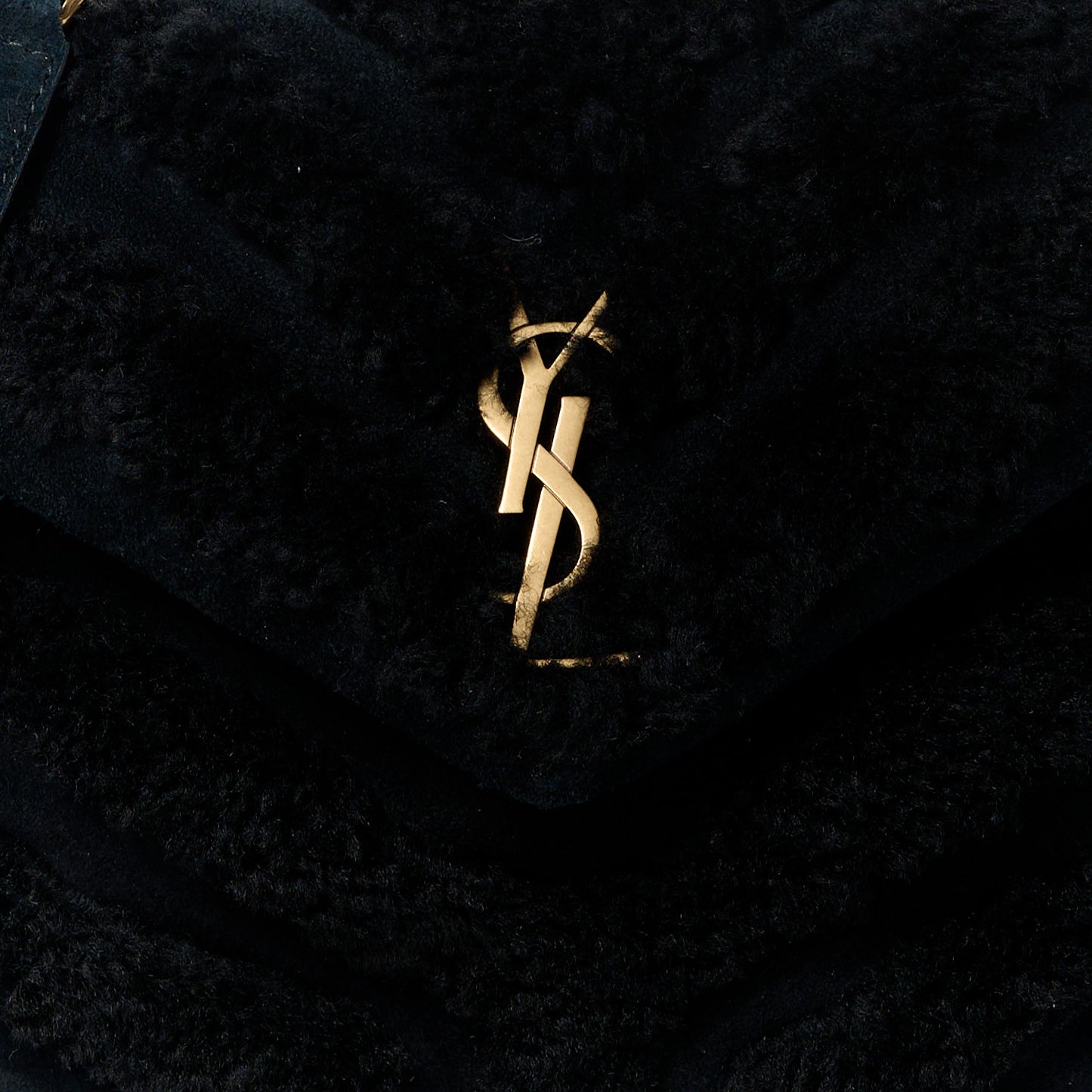 Suede Shearling Y Quilted Monogram Small Loulou Chain Satchel Black