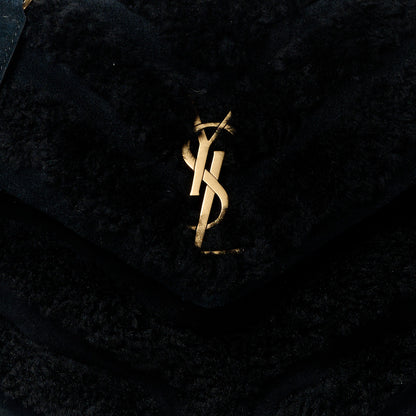Saint Laurent Suede Shearling Y Quilted Monogram Small Loulou Chain Satchel Black 9 of 11