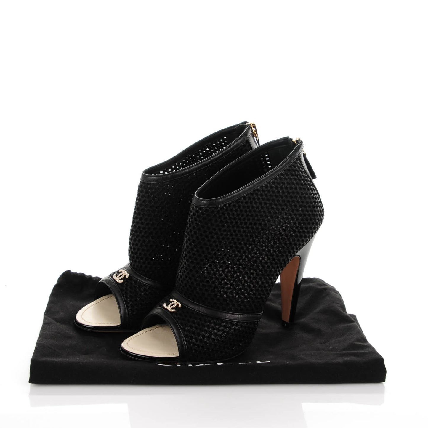Mesh CC Peep Toe Ankle Boots 37.5 Black