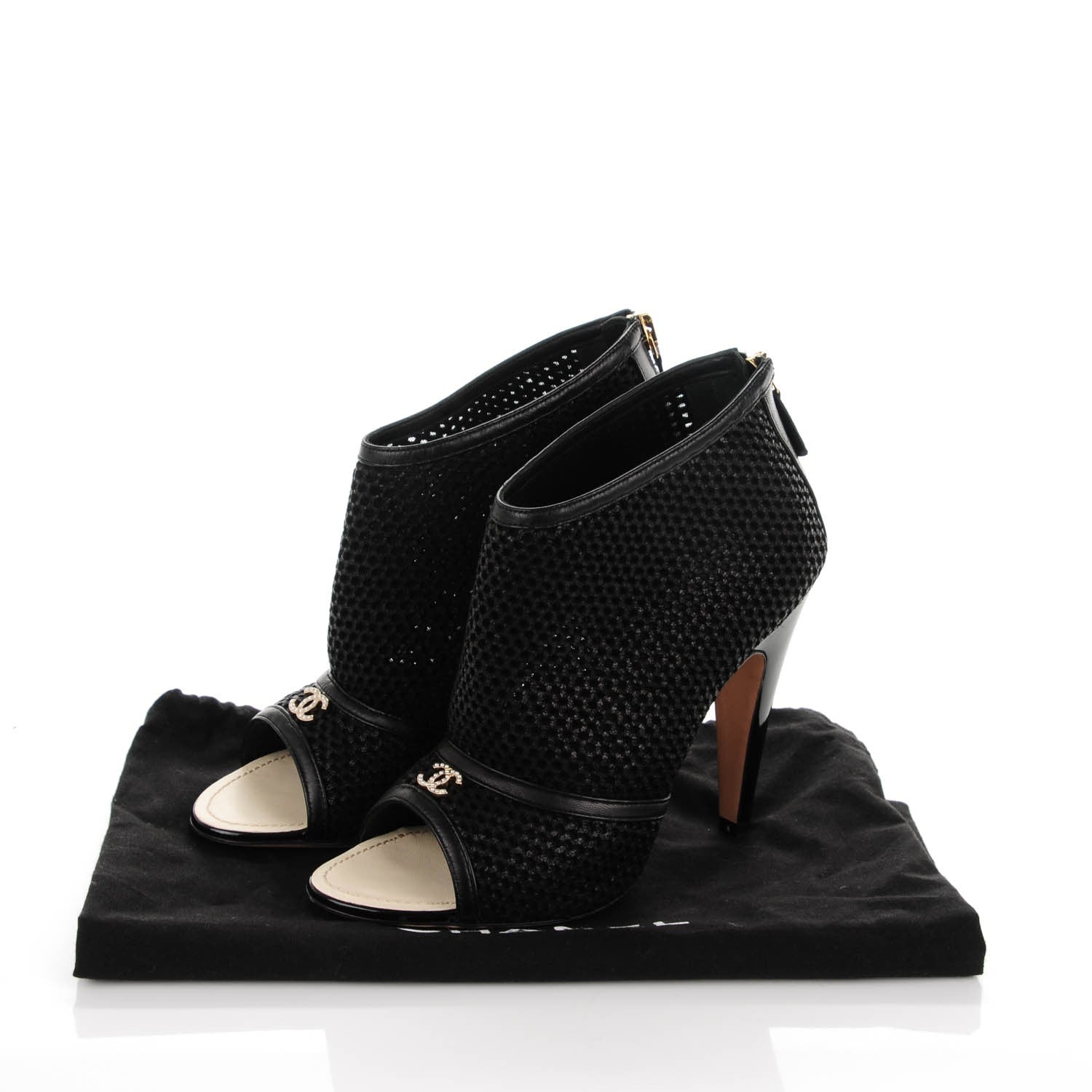 Chanel Mesh CC Peep Toe Ankle Boots 37.5 Black 8 of 8