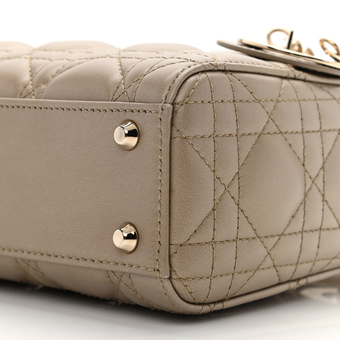 Metallic Lambskin Cannage Mini Lady Dior Gold