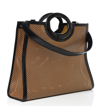 Fendi Vitello Liberty Glossy Lambskin Perforated Medium Runaway Shopper Tote Sand Mimosa Black 3 of 9