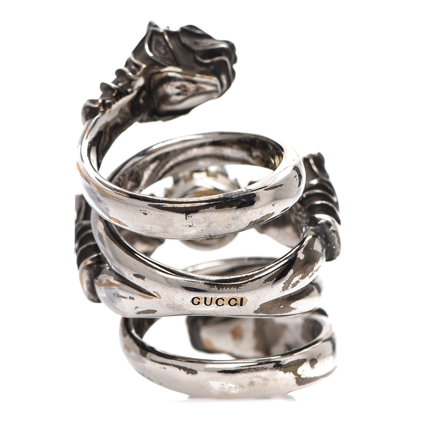 Pearl Tiger Heads Double Wrap Ring 9.5 Silver