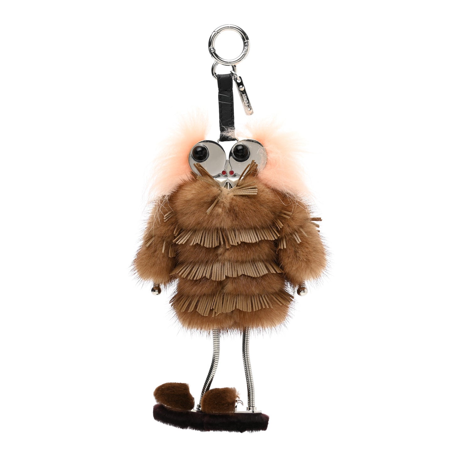 Calfskin Mink Fox Fur Witches USB Power Bank Bag Charm Brown