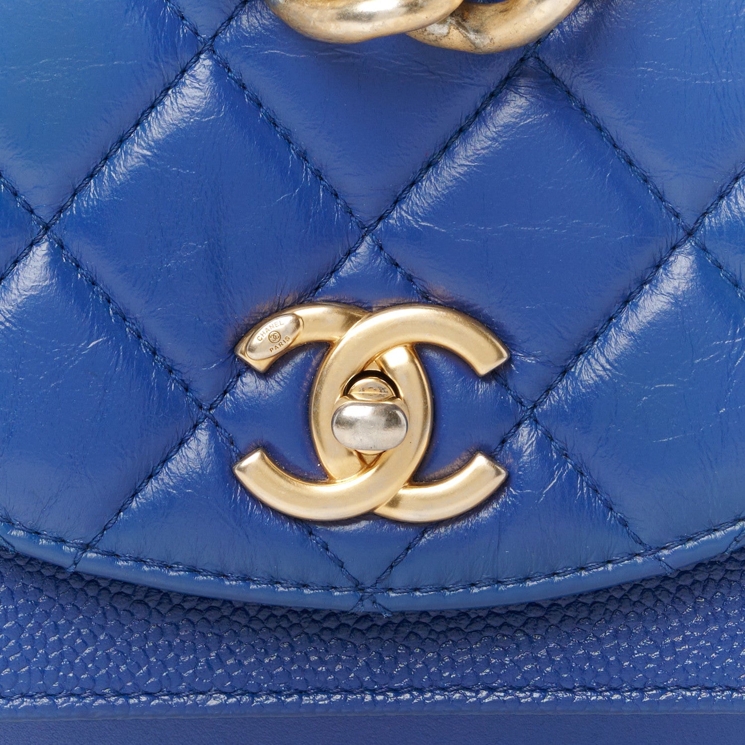 Chanel Calfskin Caviar Quilted Mini Chain Handle Flap Blue 9 of 11