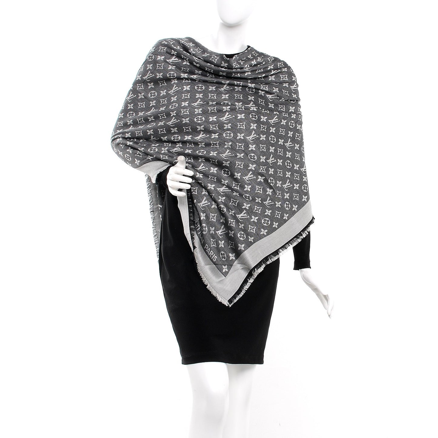 Wool Silk Monogram Denim Shawl Black
