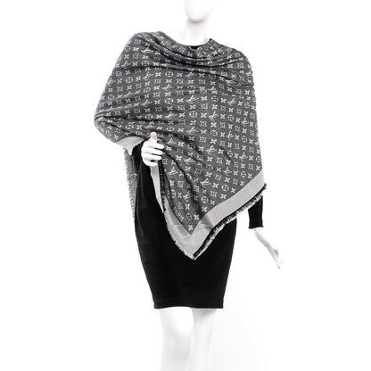 Louis Vuitton Wool Silk Monogram Denim Shawl Black 2 of 4