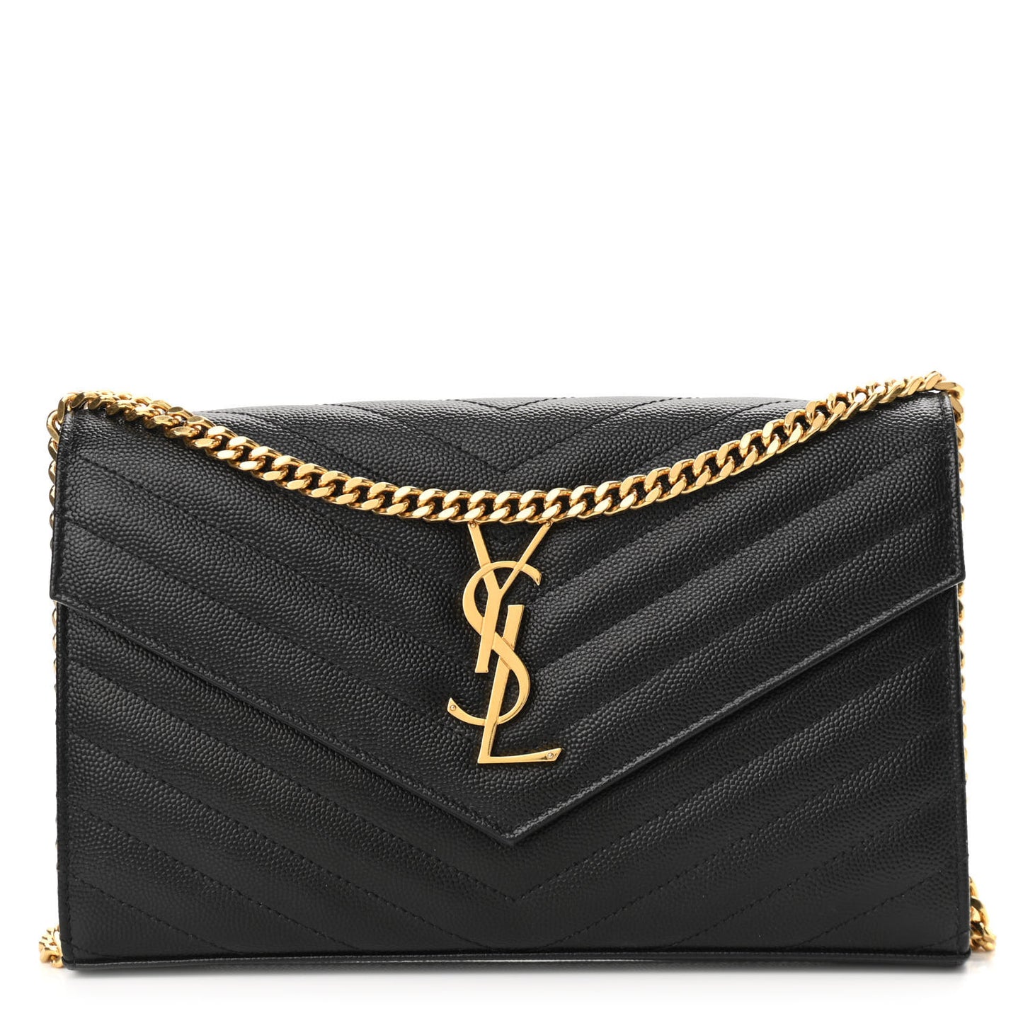 Grain De Poudre Matelasse Chevron Monogram Chain Wallet Black