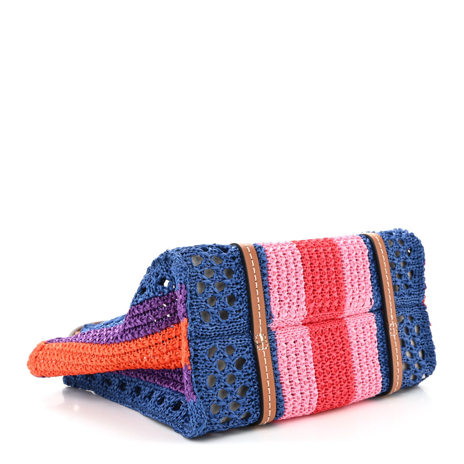 Gucci Raffia Web Woven Small Interlocking G Tote Blue Multicolor
