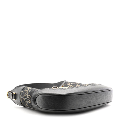 Gucci Jacquard Denim GG Monogram Small Jackie 1961 Hobo Black Ivory 4 of 10