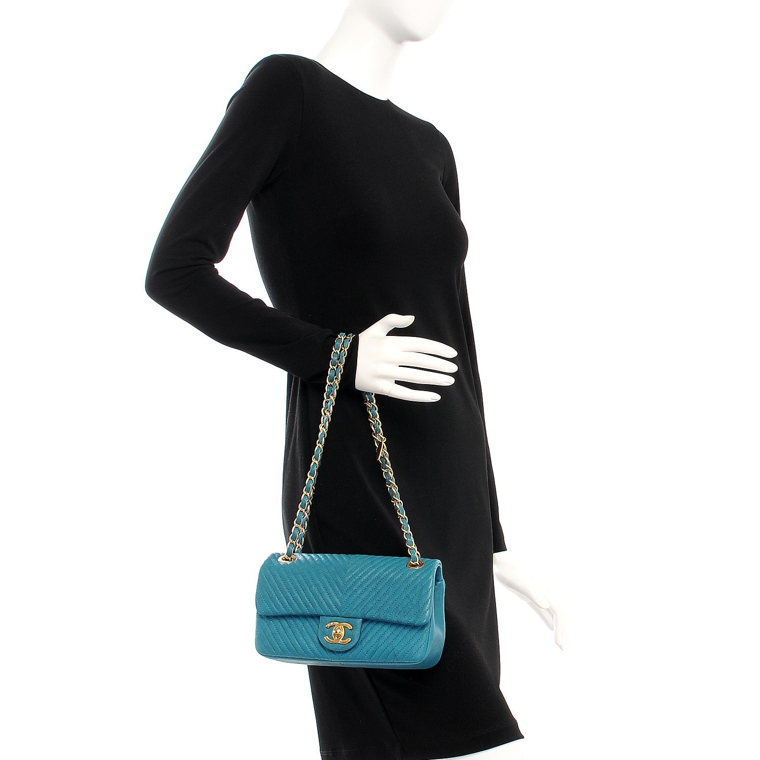 Chanel Calfskin Surpique Chevron Small Flap Turquoise 2 of 7