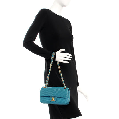 Chanel Calfskin Surpique Chevron Small Flap Turquoise 2 of 7