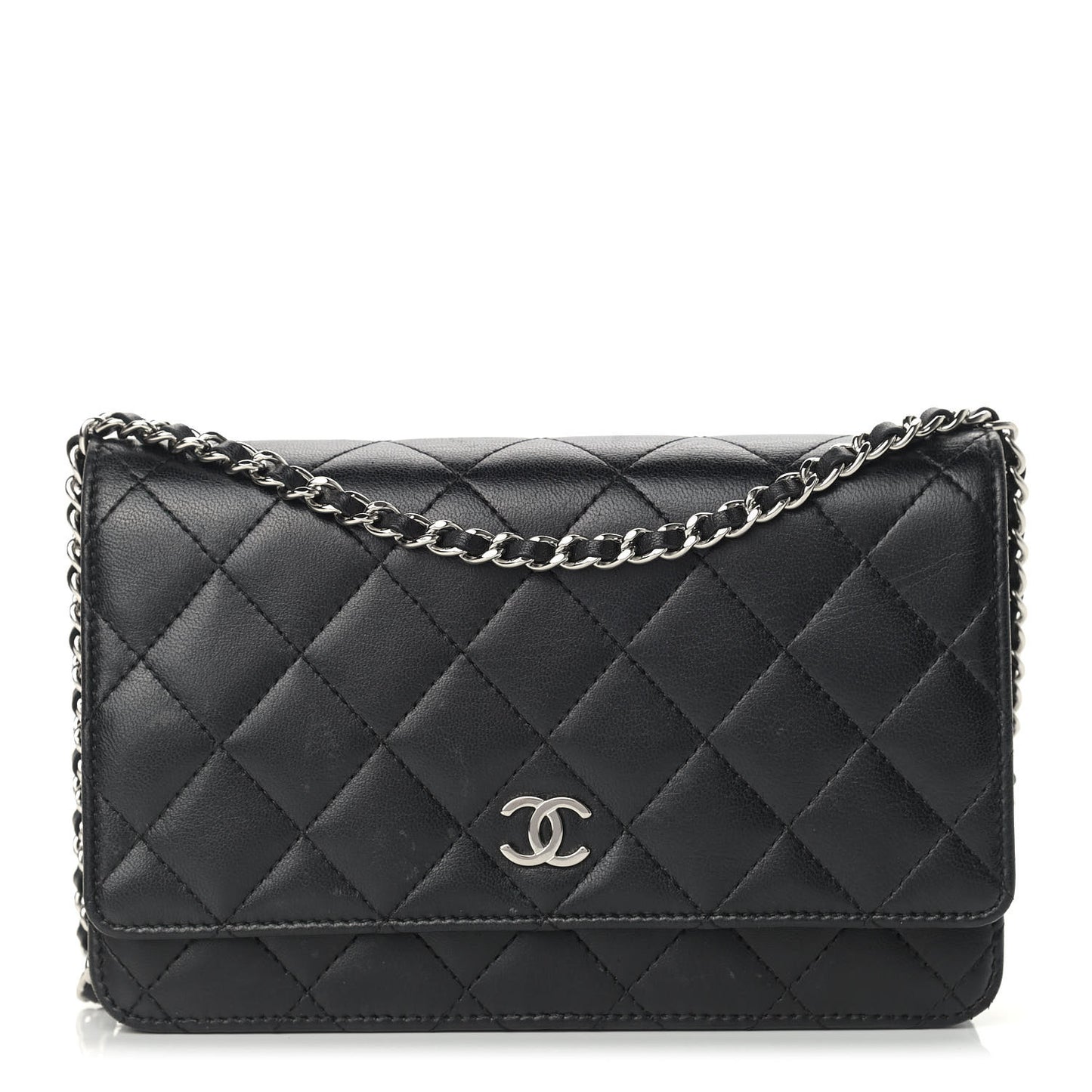 Lambskin Quilted Wallet On Chain WOC Black
