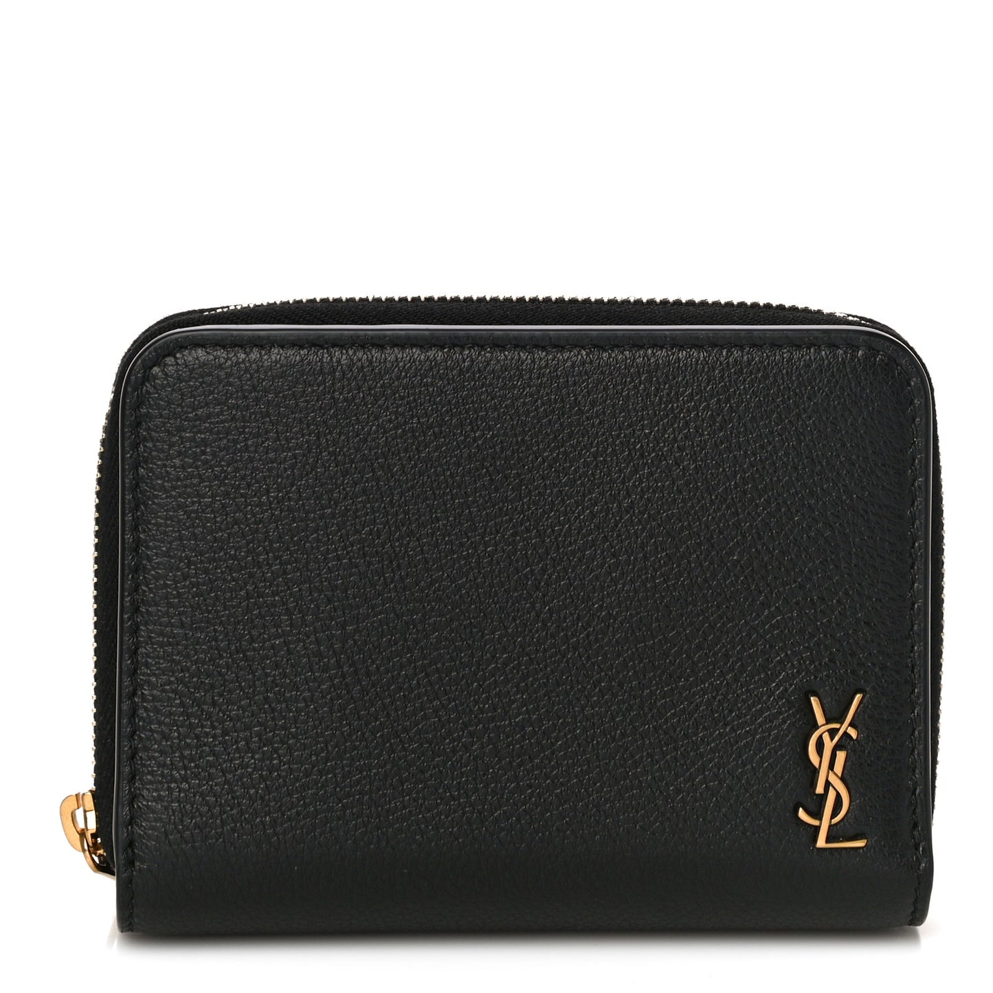 Grained Calfskin Tiny Monogram Compact Zip Around Wallet Black