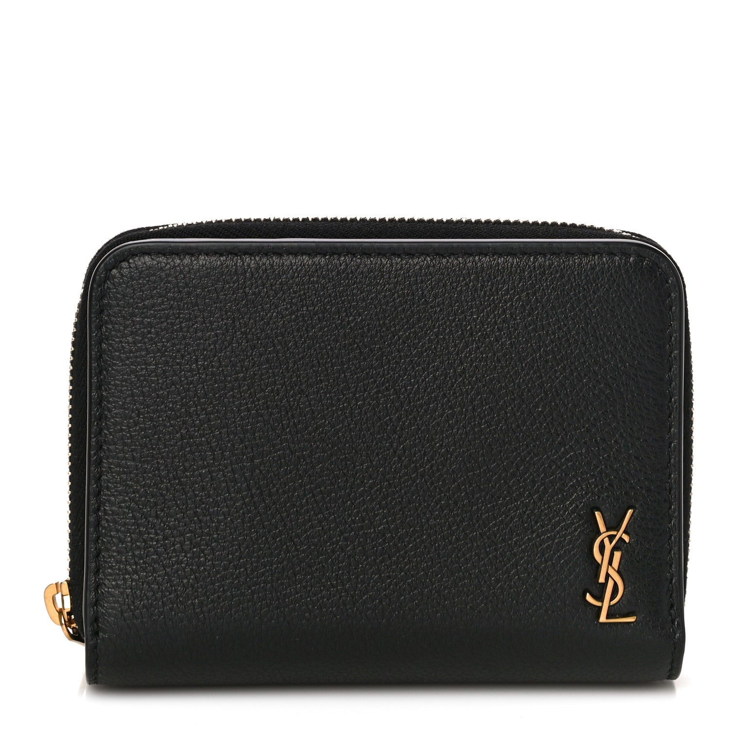Saint Laurent Grained Calfskin Tiny Monogram Compact Zip Around Wallet Black 1 of 11