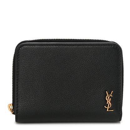 Saint Laurent Grained Calfskin Tiny Monogram Compact Zip Around Wallet Black 1 of 11