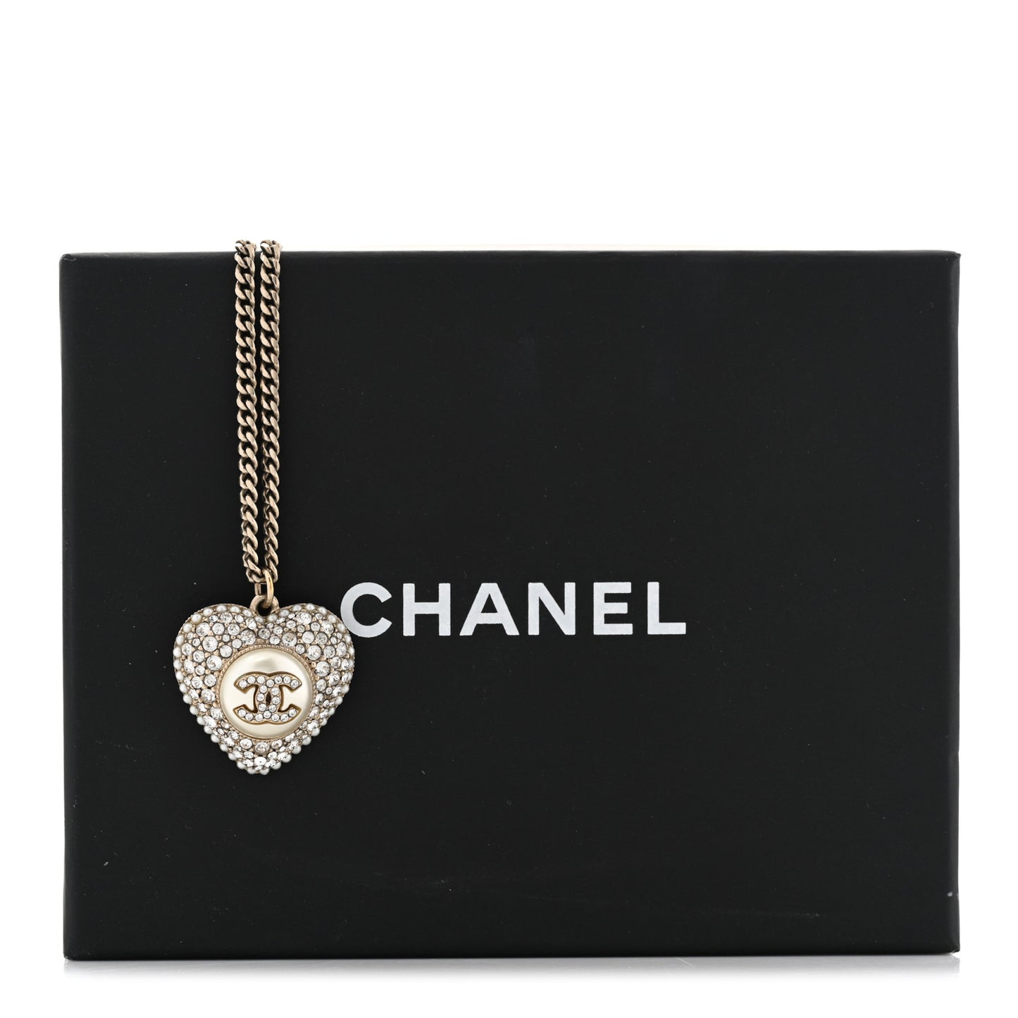 Pearl Crystal CC Heart Necklace Gold Pearly White