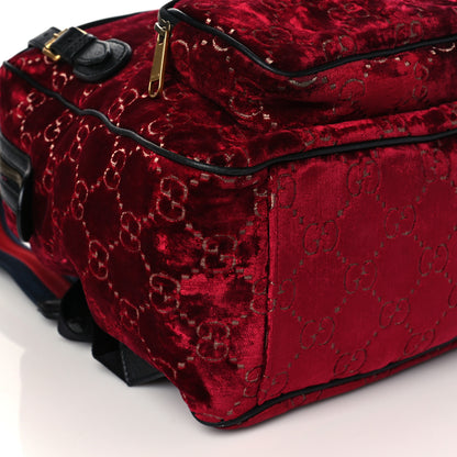 Gucci Velvet GG Monogram Textured Calfskin Web Small Double Buckle Backpack Red Cipria Black 10 of 14