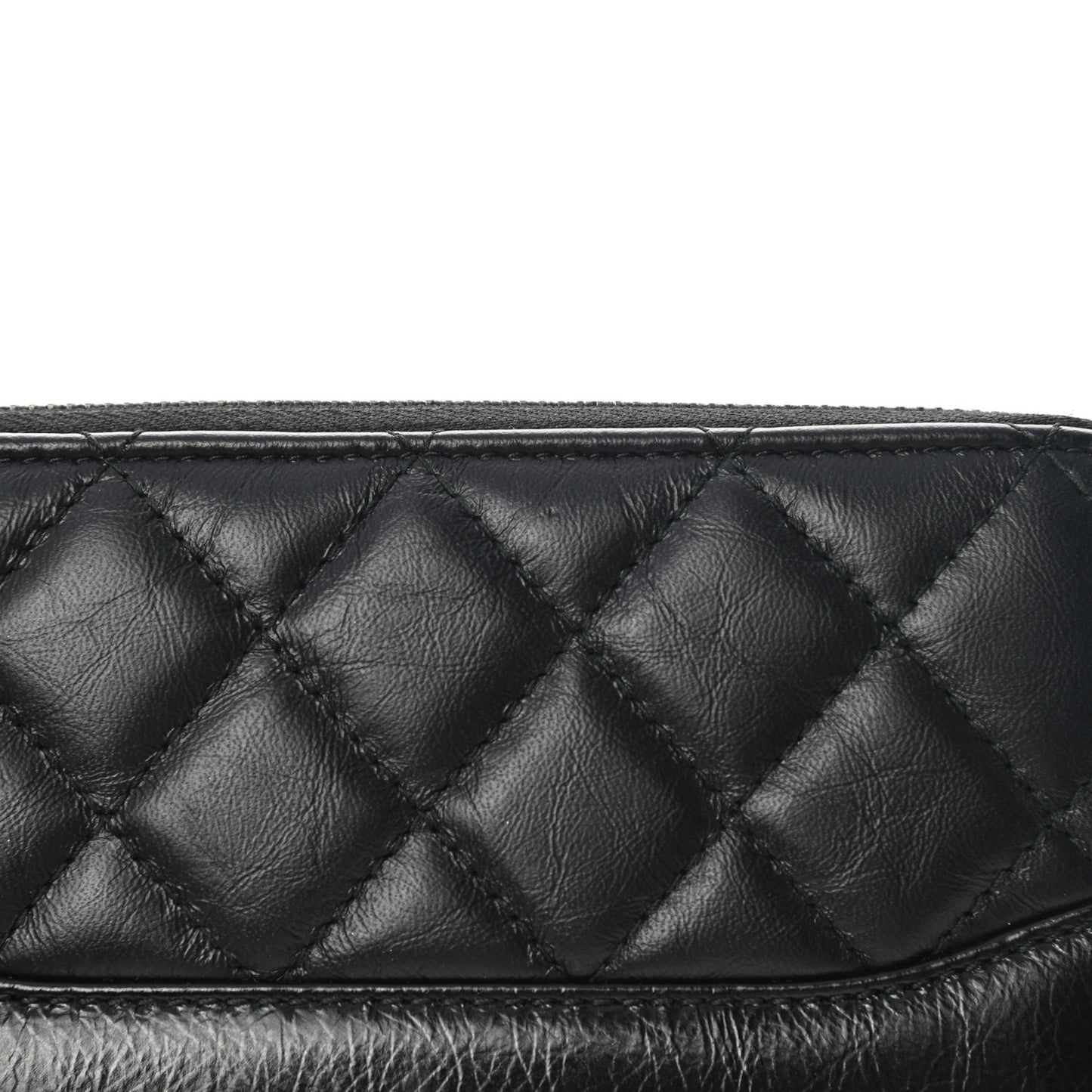 Aged Calfskin Quilted Small Gabrielle Zip Around Wallet Black