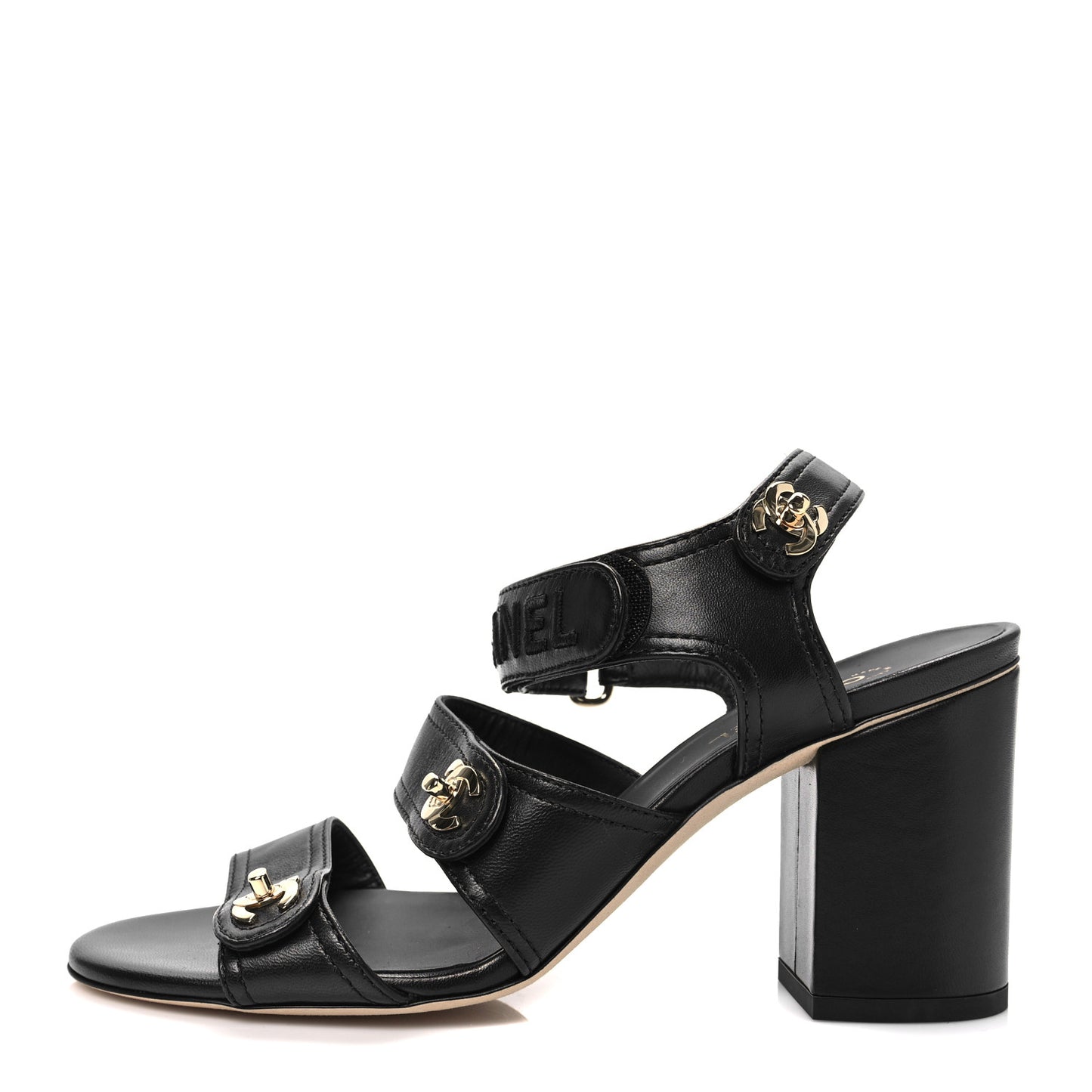 Goatskin CC Turnlock Sandals 38 Black