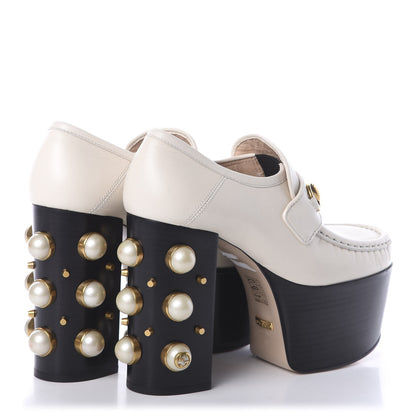 Gucci Malaga Kid Pearl Studded Vegas Platform Loafers 36 Mystic White 4 of 7