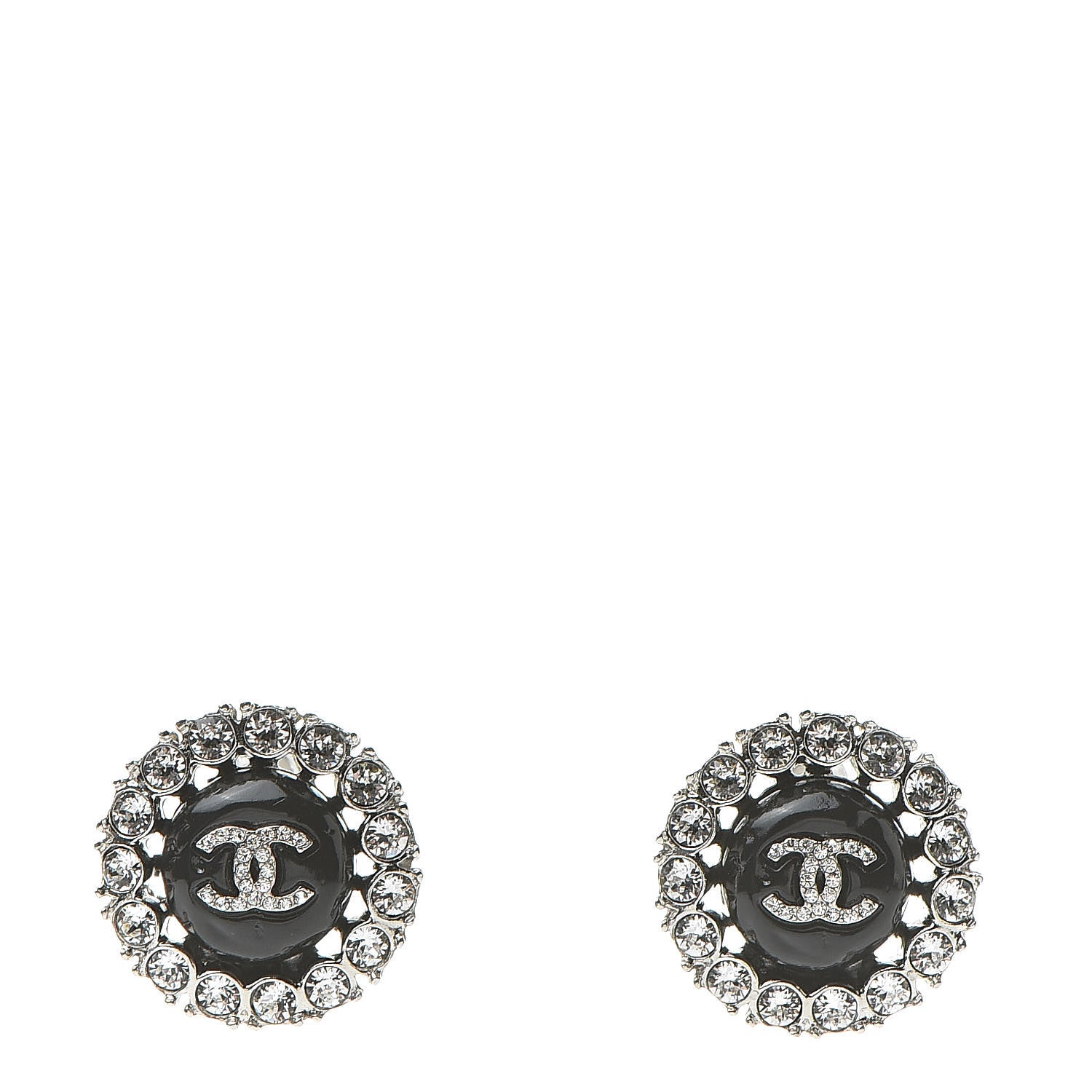 Chanel Crystal Resin CC Earrings Silver 1 of 5