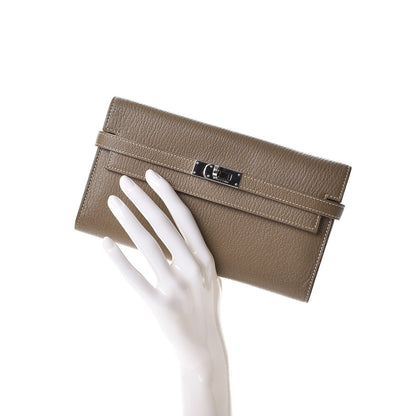 Hermes Chevre Mysore Kelly Longue Wallet Etoupe 2 of 7