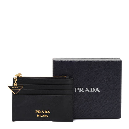 Prada Saffiano Triangle Zip Card Holder Black 7 of 7