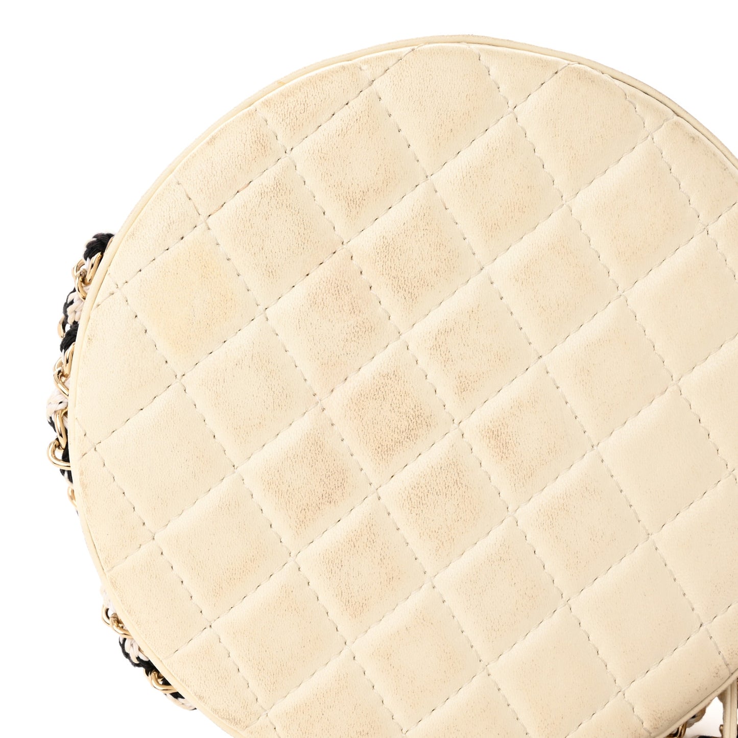Lambskin Coco Lifesaver Round Bag Black White