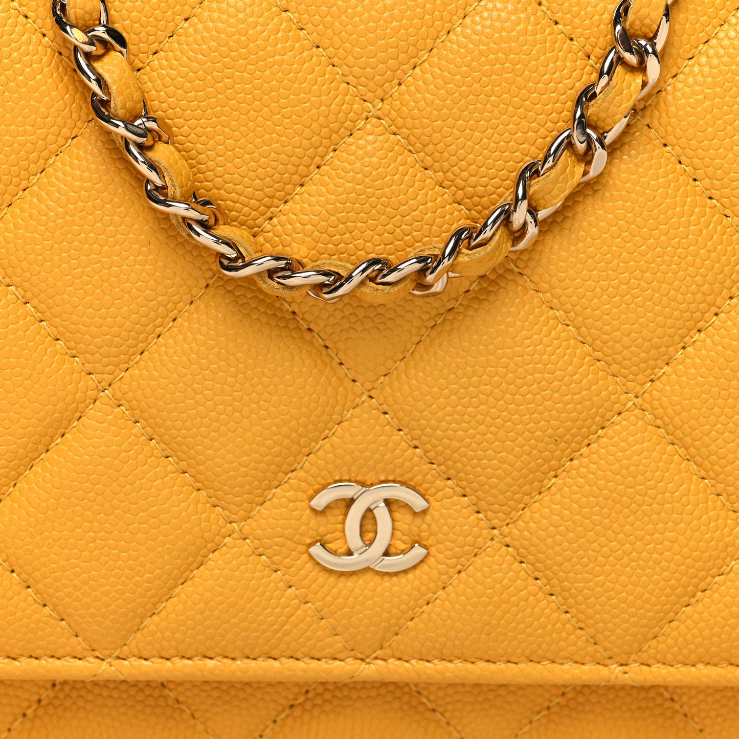 Caviar Quilted Wallet on Chain WOC Yellow