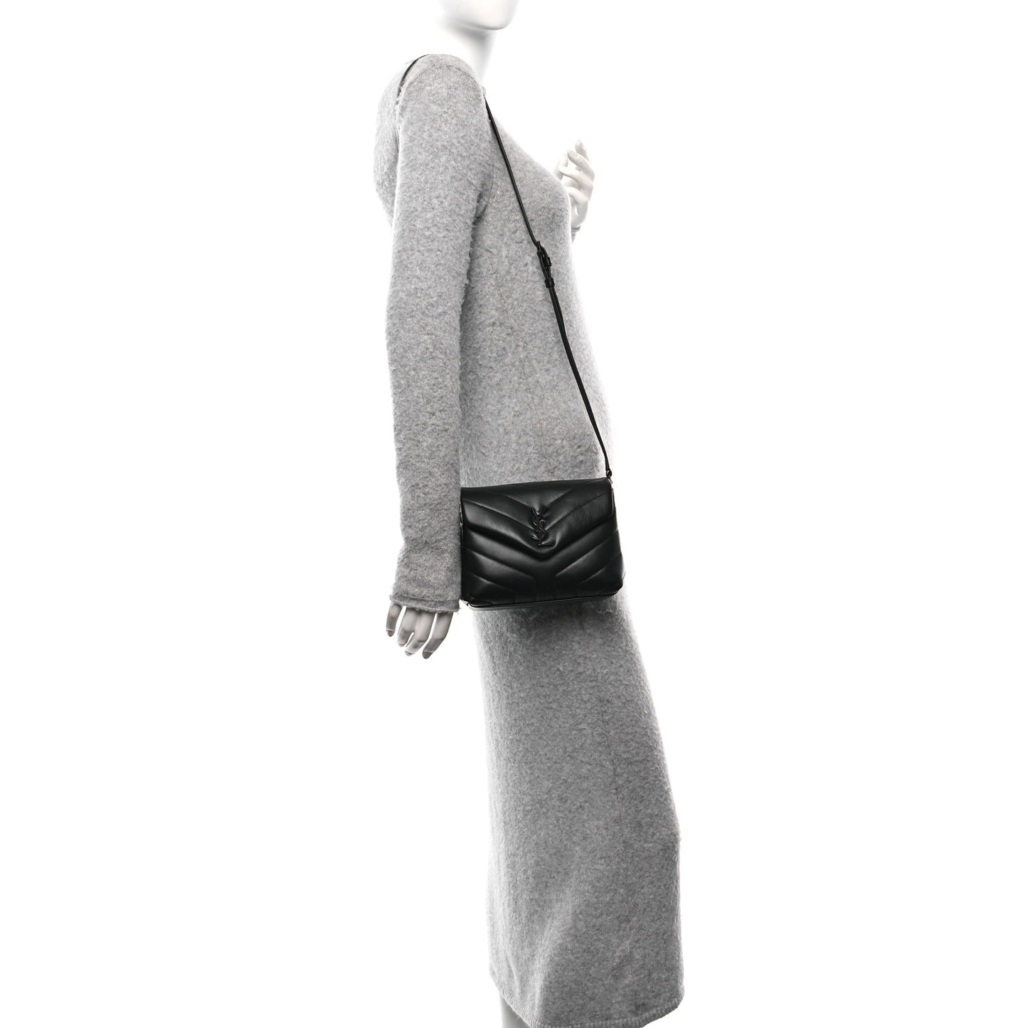 Calfskin Y Quilted Monogram Monochrome Toy Loulou Crossbody Bag Black