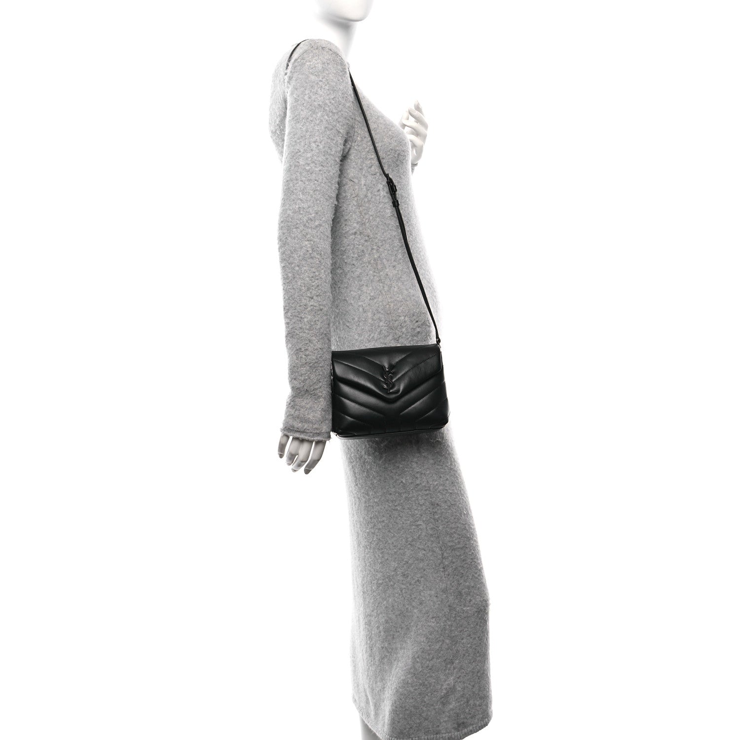 Saint Laurent Calfskin Y Quilted Monogram Monochrome Toy Loulou Crossbody Bag Black 2 of 9