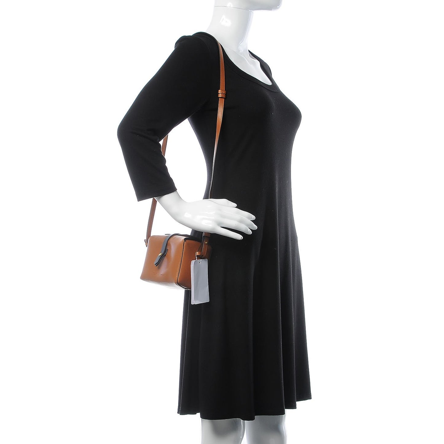 Sleek Calfskin Box On Strap Bag Camel Navy