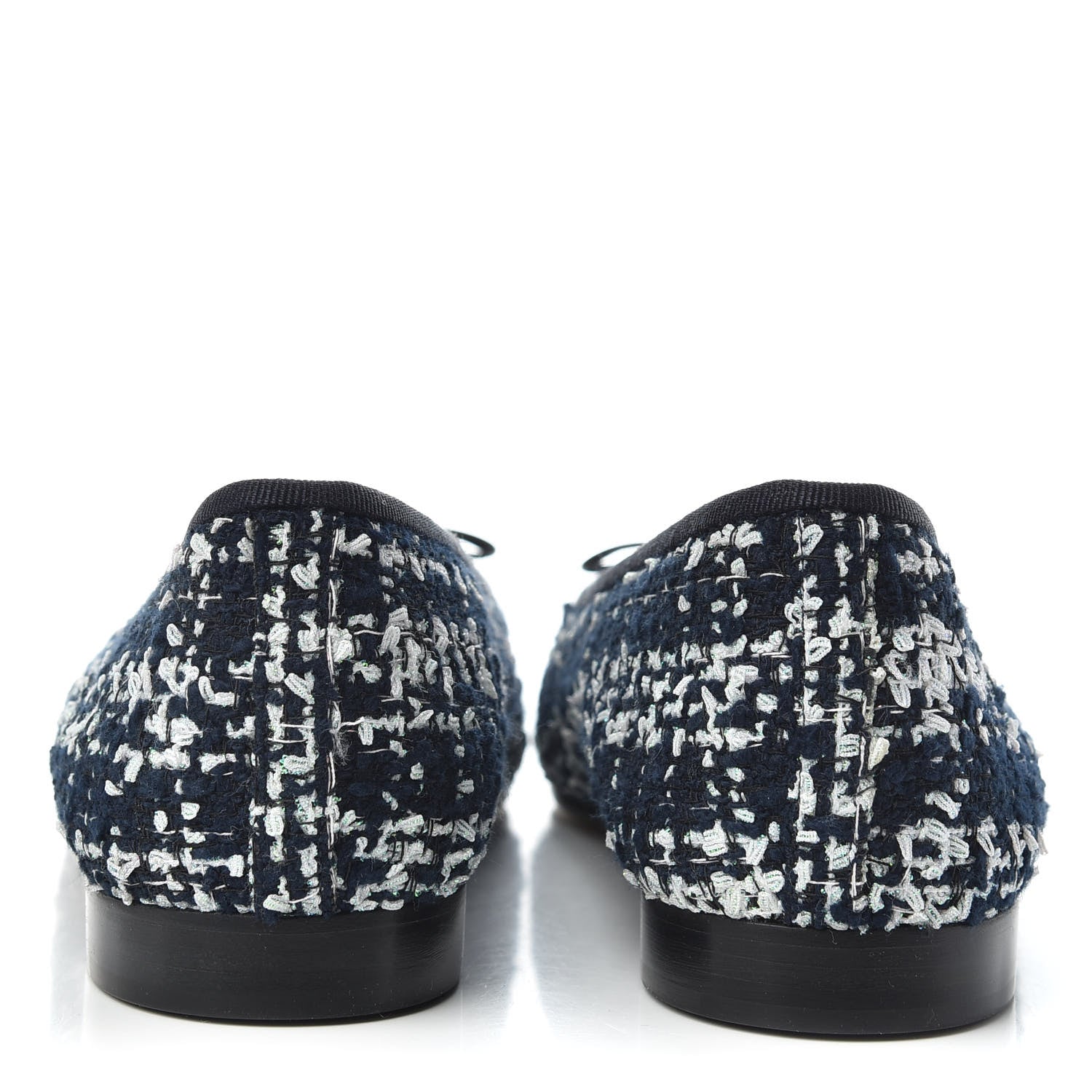 Chanel Tweed Grosgrain Cap Toe Ballerina Flats 38.5 Navy Blue White Black 7 of 11