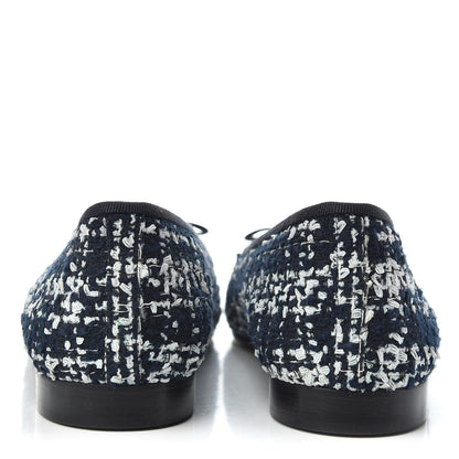 Chanel Tweed Grosgrain Cap Toe Ballerina Flats 38.5 Navy Blue White Black 7 of 11