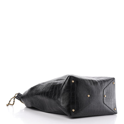 Chanel Calfskin Crocodile Embossed Large Cocodile Shopping Tote Black 4 of 10