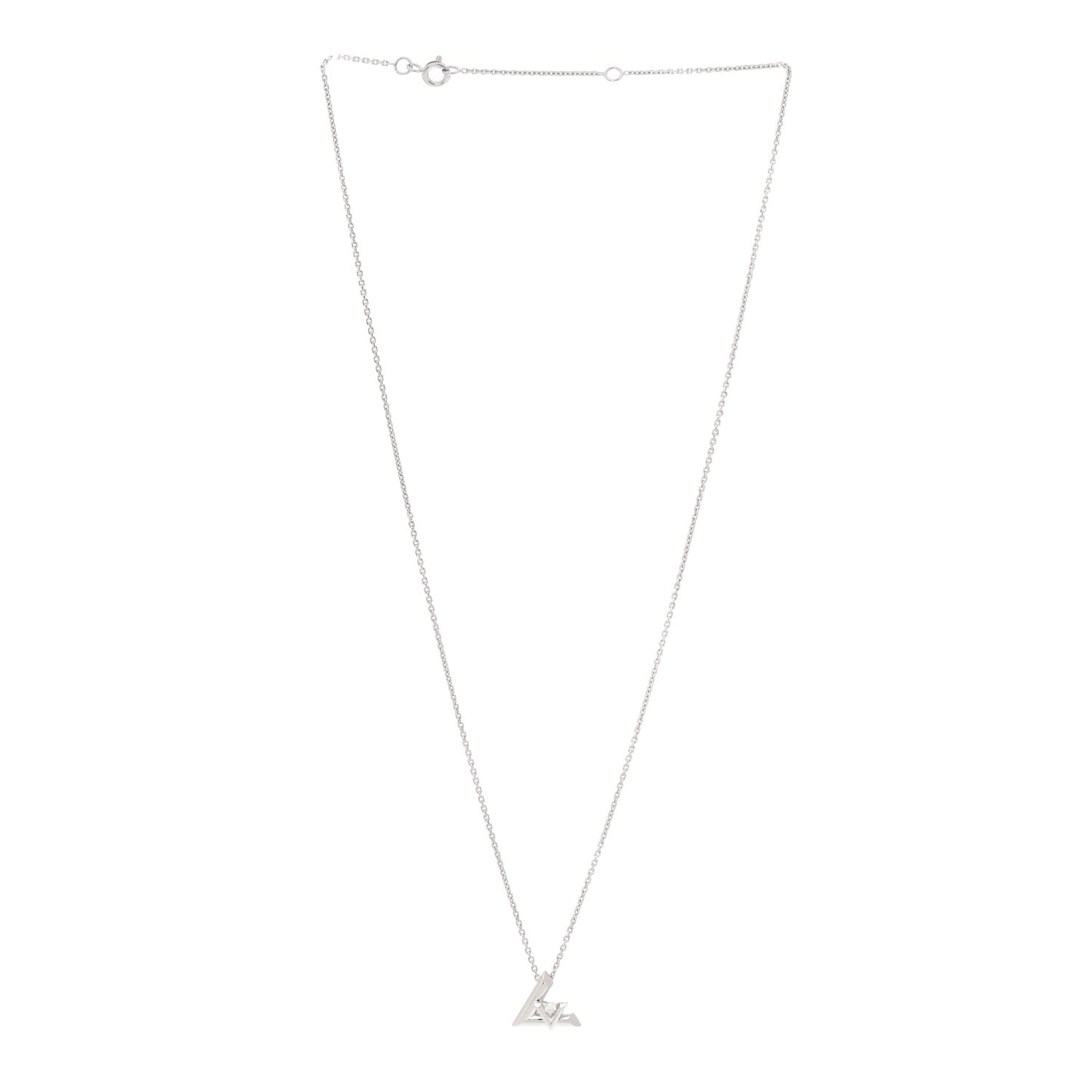 18K White Gold Diamond Small LV Volt One Pendant Necklace