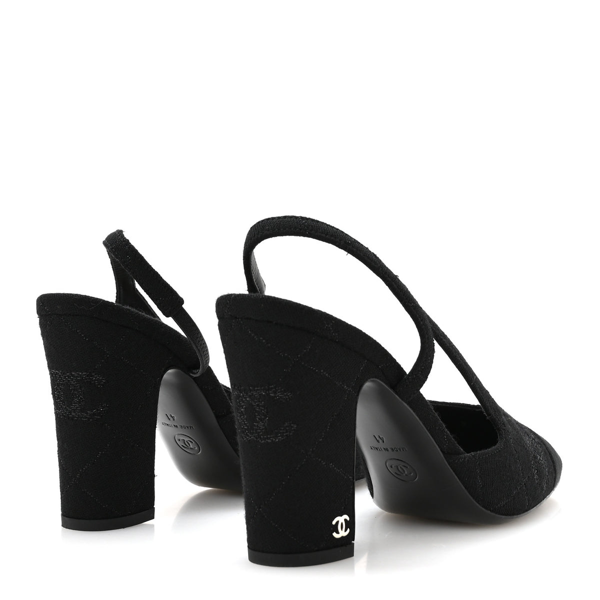 Chanel Wool Grosgrain Cap Toe CC Slingback Pumps 41 Black 5 of 9