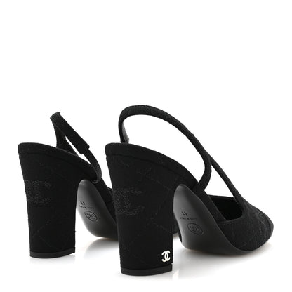 Chanel Wool Grosgrain Cap Toe CC Slingback Pumps 41 Black 5 of 9