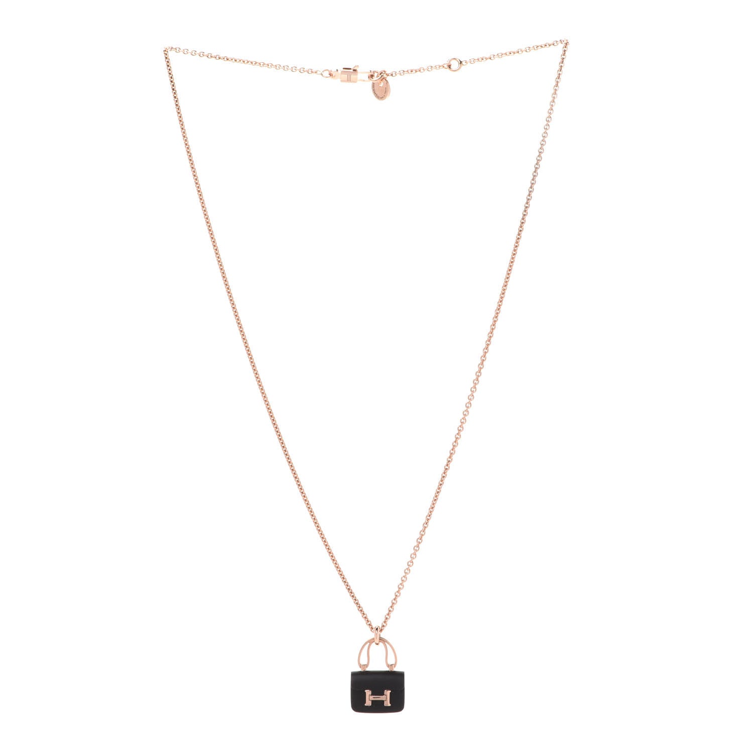 Hermes 18K Rose Gold Black Jade Constance Amulettes Pendant Necklace 3 of 7