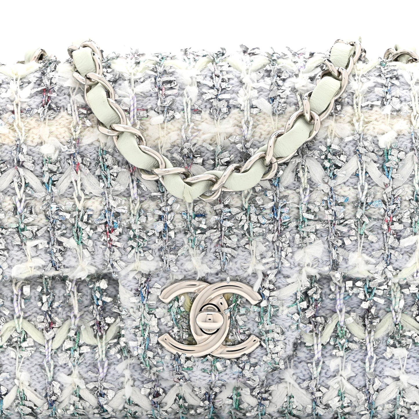 Glittered Tweed Quilted Mini Rectangular Flap Light Blue