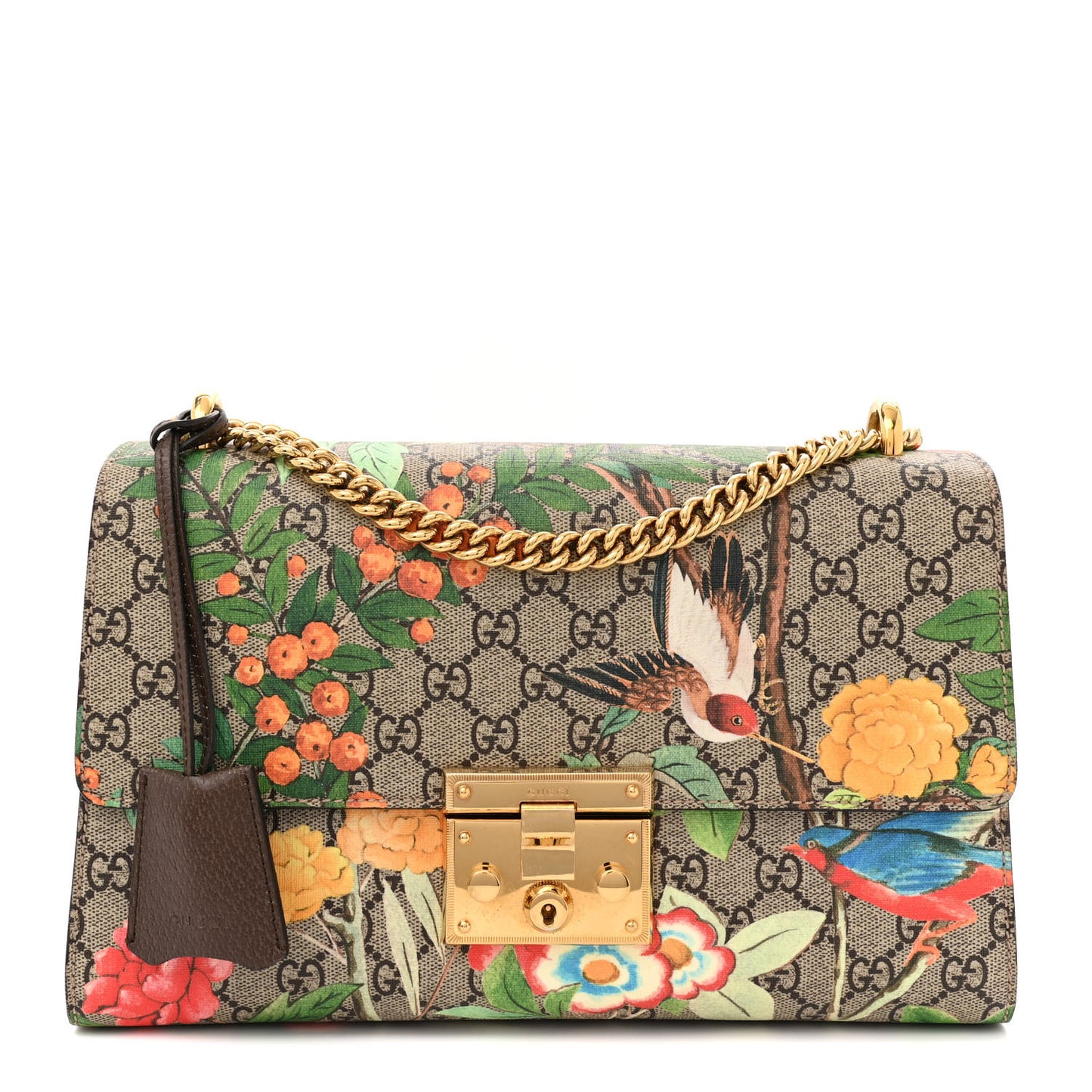 GG Supreme Monogram Tian Medium Padlock Shoulder Bag Beige Multicolor New Acero