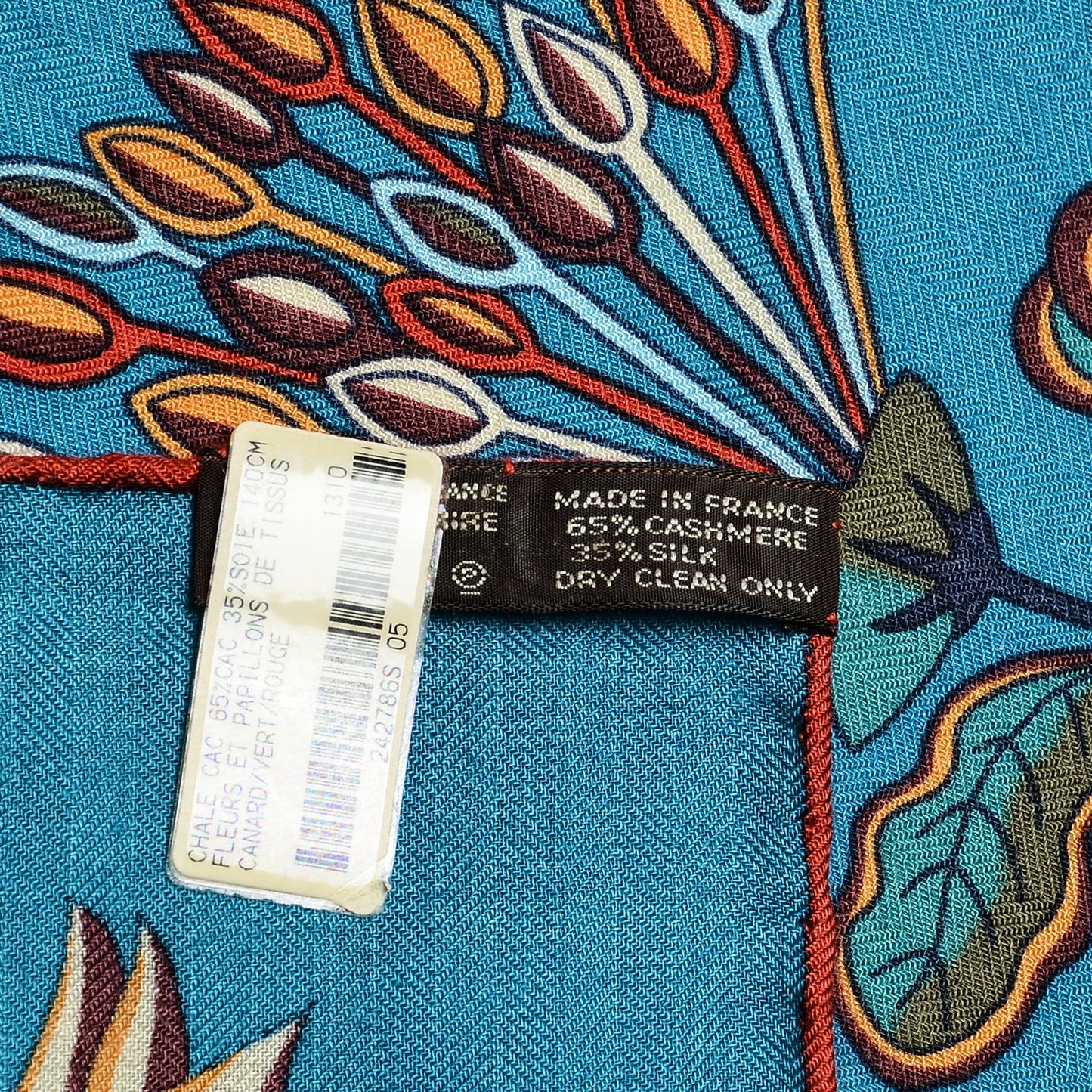 Cashmere Silk Fleurs et Papillons de Tissus Shawl 140 Canard Vert Rouge