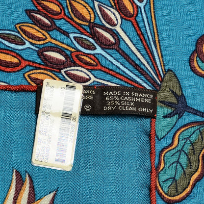 Hermes Cashmere Silk Fleurs et Papillons de Tissus Shawl 140 Canard Vert Rouge 4 of 4