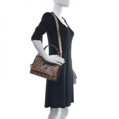 Fendi Vitello Century F is Fendi Whipstitch Threads FF Embossed Kan I Shoulder Bag Tobacco Orzo 2 of 9