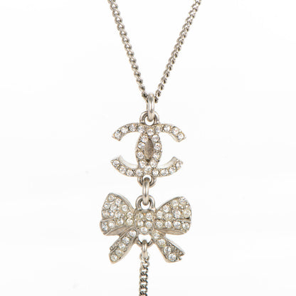 Chanel Crystal CC Bow Drop Necklace Silver 3 of 4