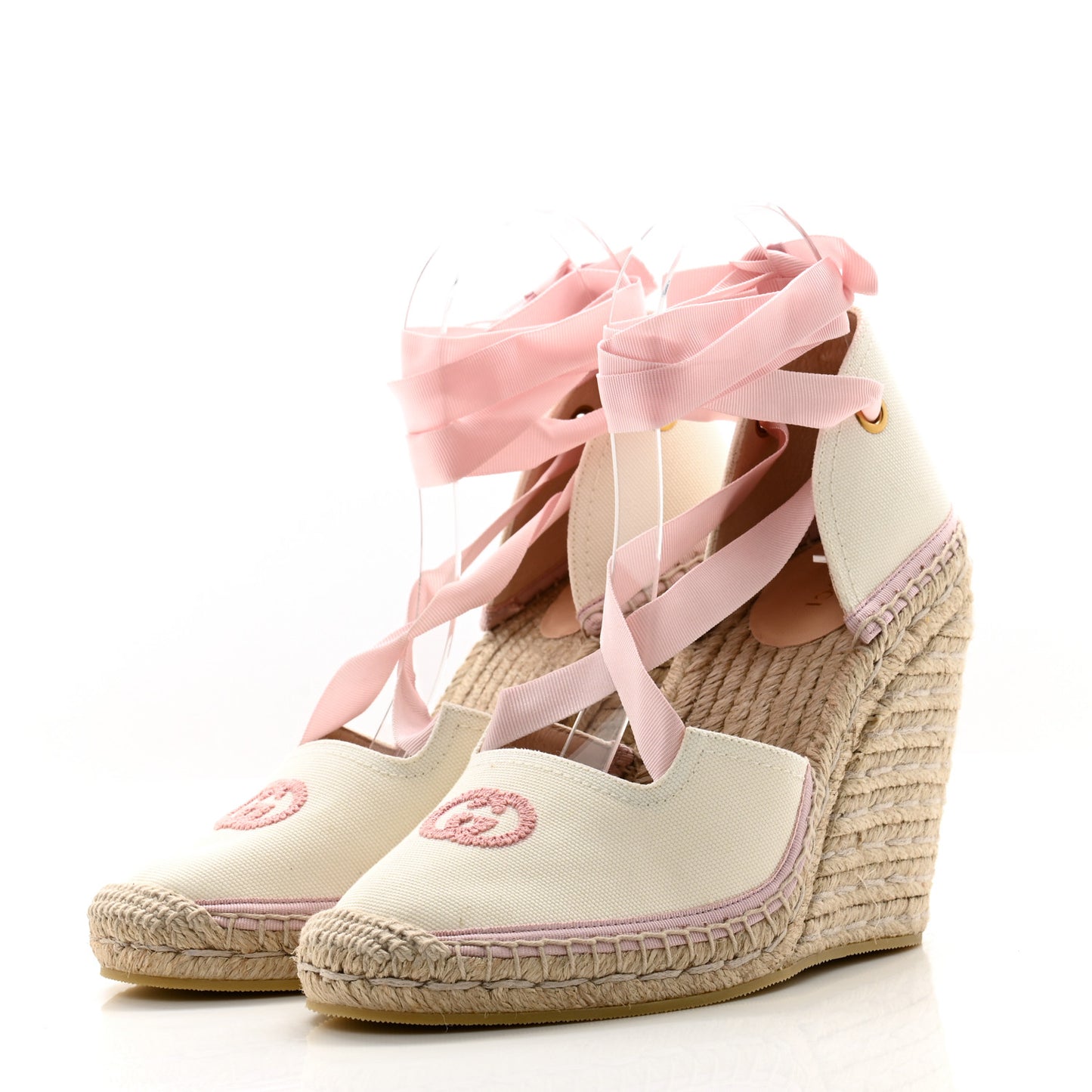 Canvas Grossgrain Embroidered Judit Ankle Wrap Platform 35/120mm Espadrille Wedges 39 White Shell