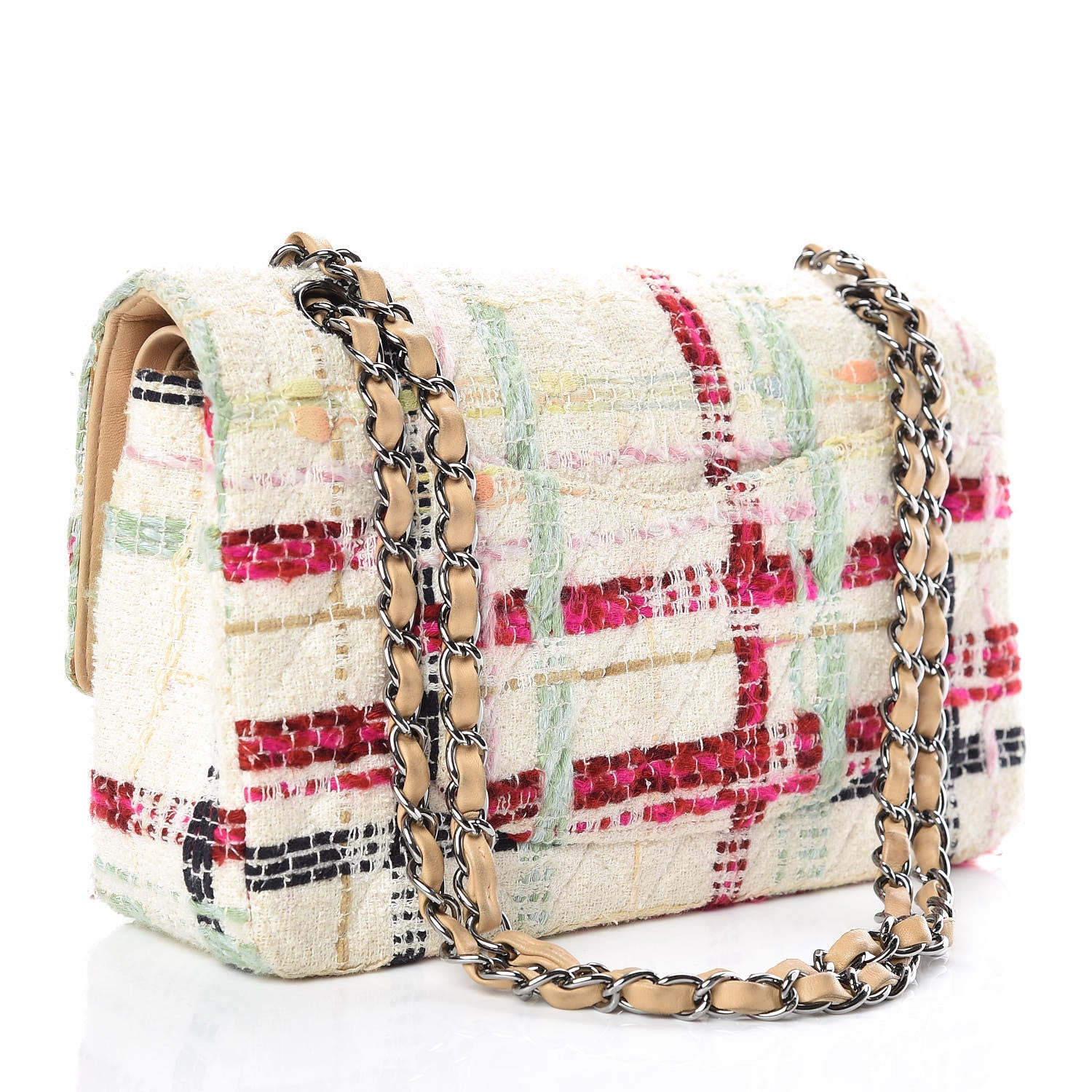 Chanel Tweed Quilted Medium Double Flap Beige Pink 4 of 11