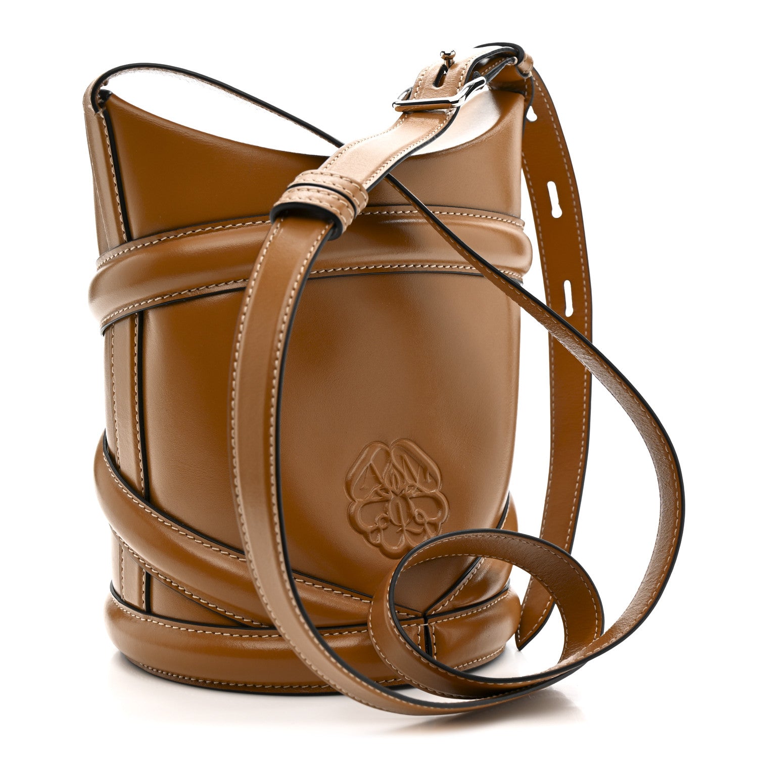 Alexander McQueen Calfskin Mini Curve Bucket Bag Tan 3 of 10