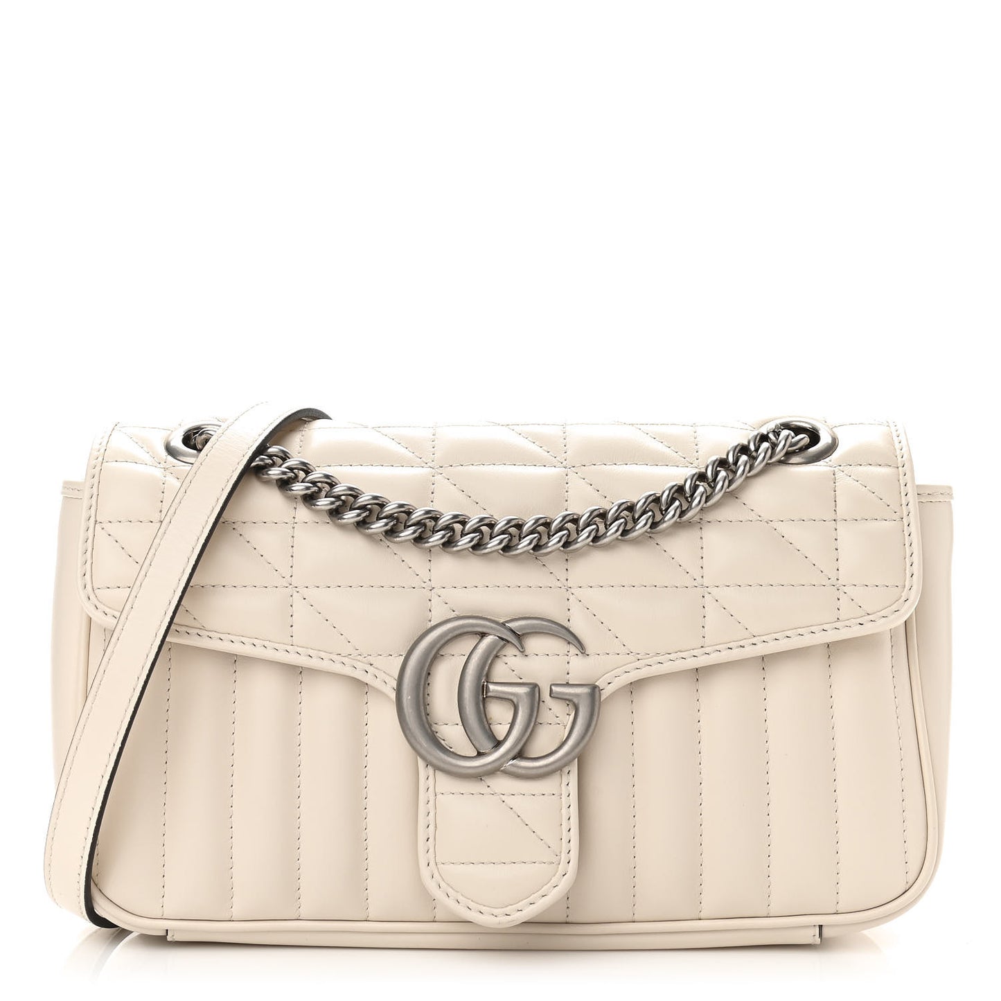 Calfskin Matelasse Aria Small GG Marmont Shoulder Bag Mystic White